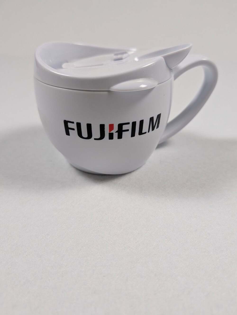 Fujifilm Branded Promotional Plastic Soup Mug with Lid and Spoon